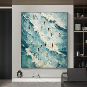 Oil Paintings |   Handmade Original surfing Oil Painting On Canvas Wall Art Decor ocean scenery Painting for Home Decor With Stretched Frame/Without Inner Frame Painting Oil Paintings Oil Paintings