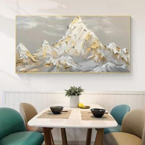 Oil Paintings |   Handpainted White Snow Mountain Art On Canvas Gold Texture Painting Abstract Landscape Oil Painting Wall Art Minimalism Spiritual Decor No Frame Oil Paintings Oil Paintings