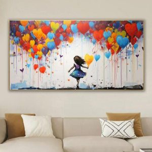 Oil Paintings |   Large Balloon Girl Dream Big Dreams Graffiti Canvas Wall Art Handpainted Gril Oil Painting Street art Handmade Graffiti Art Dreams On Canvas For Home Decor No Frame Oil Paintings Oil Paintings