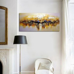 Oil Paintings |   Large Size Oil Painting 100% Handmade Hand Painted Wall Art On Canvas Abstract Golden Landscape Skyline Home Decoration Decor Rolled Canvas No Frame Unstretched Oil Paintings Oil Paintings