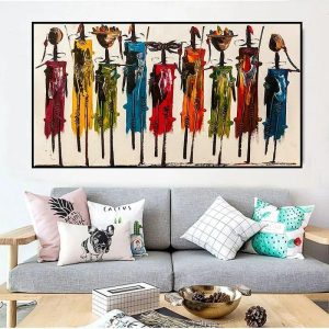 Oil Paintings |   Large Size Oil Painting 100% Handmade Hand Painted Wall Art On Canvas African Tribe Soldiers Abstract People Classic Modern Home Decoration Decor Rolled Canvas No Frame Unstretched Oil Paintings Oil Paintings