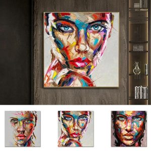 Oil Paintings |   Mintura Handmade Face Oil Paintings On Canvas Wall Art Decoration Modern Abstract Figure Picture For Home Decor Rolled Frameless Unstretched Painting Oil Paintings Oil Paintings