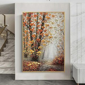 Oil Paintings |   Mintura Handmade Gold Tree Flowers Oil Painting On Canvas Wall Art Decoration Modern Abstract Picture For Home Decor Rolled Frameless Unstretched Painting Oil Paintings Oil Paintings