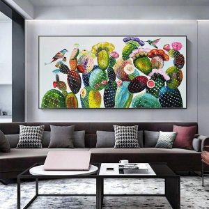 Oil Paintings |   Mintura Handmade Oil Painting On Canvas Wall Art Decoration Modern Abstract Cactus Flowers Picture For Home Decor Rolled Frameless Unstretched Painting Oil Paintings Oil Paintings