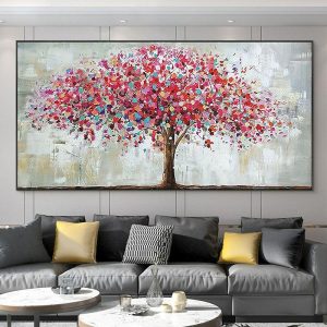 Oil Paintings |   Mintura Handmade Oil Painting On Canvas Wall Art Decoration Modern Abstract Red Tree Picture For Home Decor Rolled Frameless Unstretched Painting Oil Paintings Oil Paintings