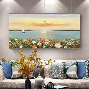 Oil Paintings |   Mintura Handmade Thick Texture Flowers Landscape Oil Painting On Canvas Wall Art Decoration Modern Abstract Picture For Home Decor Rolled Frameless Unstretched Painting Oil Paintings Oil Paintings