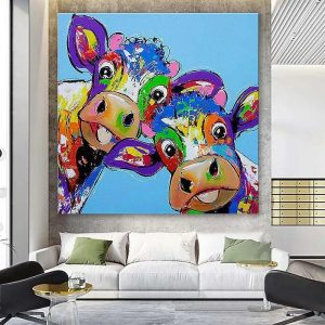 Oil Paintings |   Nursery Oil Painting Hand Painted Animals Abstract Modern Contemporary Stretched Canvas With Stretched Frame Oil Paintings Oil Paintings