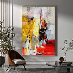 Oil Paintings |   Oil Painting 100% Handmade Hand Painted Wall Art On Canvas Abstract Knife Painting Landscape Yellow Red For Home Decoration Decor Rolled Canvas No Frame Unstretched Oil Paintings Oil Paintings