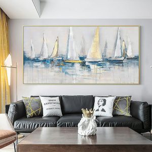 Oil Paintings |   Oil Painting 100% Handmade Hand Painted Wall Art On Canvas Abstract Maritime Sailboat Landscape Home Decoration Decor Rolled Canvas No Frame Unstretched Oil Paintings Oil Paintings