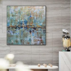 Oil Paintings |   Oil Painting 100% Handmade Hand Painted Wall Art On Canvas Blue Line Abstract Modern Home Decoration Decor Rolled Canvas No Frame Unstretched Oil Paintings Oil Paintings