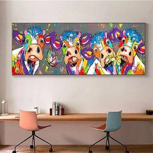 Oil Paintings |   Oil Painting 100% Handmade Hand Painted Wall Art On Canvas Colorful Cattles Animal Series Modern Abstract Home Decoration Decor Rolled Canvas No Frame Unstretched 150*50cm Oil Paintings Oil Paintings