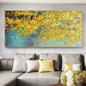 Oil Paintings |   Oil Painting 100% Handmade Hand Painted Wall Art On Canvas Modern Landscape Plant Yellow Flowers Home Decoration Decor Rolled Canvas No Frame Unstretched Oil Paintings Oil Paintings