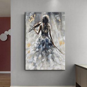 Oil Paintings |   Oil Painting 100% Handmade Hand Painted Wall Art On Canvas Vertical Abstract Violin Women Back Home Decoration Decor Rolled Canvas No Frame Unstretched Oil Paintings Oil Paintings