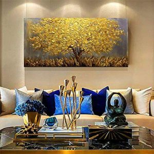 Oil Paintings |   Oil Painting 100% Handmade Hand Painted Wall Art On Canvas Yellow Tree Plant Horizontal Abstract Modern Home Decoration Decor Rolled Canvas With Stretched Frame Oil Paintings Oil Paintings