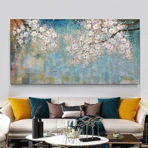 Oil Paintings |   Oil Painting Hand Painted Horizontal Abstract Floral / Botanical Modern Stretched Canvas Oil Paintings Oil Paintings