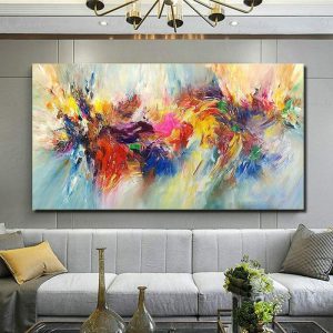 Oil Paintings |   Oil Painting Hand Painted Horizontal Panoramic Abstract Floral / Botanical Modern Stretched Canvas / Rolled Canvas Oil Paintings Oil Paintings