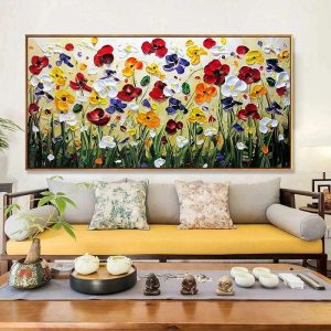 Oil Paintings |   Oil Painting Handmade Hand Painted Wall Art Abstract Colorful Flowers Home Decoration Decor Rolled Canvas No Frame Unstretched Oil Paintings Oil Paintings