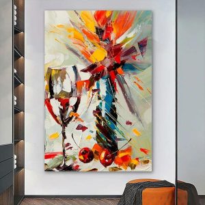 Oil Paintings |   Oil Painting Handmade Hand Painted Wall Art Abstract Still Life Wine Glass Home Decoration Décor Stretched Frame Ready to Hang Oil Paintings Oil Paintings