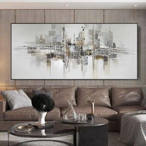 Oil Paintings |   Oil Painting Handmade Hand Painted Wall Art Abstract Urban Landscape Skyline Home Decoration Decor Rolled Canvas No Frame Unstretched Oil Paintings Oil Paintings