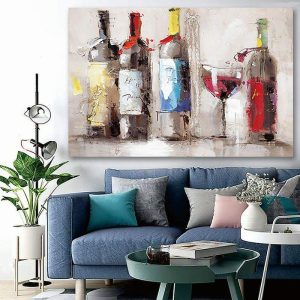 Oil Paintings |   Oil Painting Handmade Hand Painted Wall Art Mintura Modern Abstract wine Bottle For Home Decoration Decor Rolled Canvas No Frame Unstretched Oil Paintings Oil Paintings