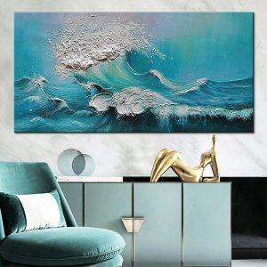 Oil Paintings |   Oil Painting Handmade Hand Painted Wall Art Modern Abstract   Landscape Blue Sea Ocean Waves Home Decoration Decor Rolled Canvas No Frame Unstretched Oil Paintings Oil Paintings