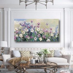 Oil Paintings |   Oil Painting Handmade Hand Painted Wall Art Modern Flowers Blossom Purple Fields Home Decoration Decor Rolled Canvas No Frame Unstretched Oil Paintings Oil Paintings