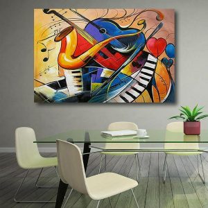 Oil Paintings |   Oil Painting Handmade Hand Painted Wall Art Modern Musical Instrument Violin Home Decoration Decor Rolled Canvas No Frame Unstretched Oil Paintings Oil Paintings