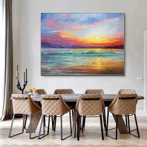 Oil Paintings |   Oil Painting Handmade Hand Painted Wall Art Modern Seascape Sunrise Abstract Picture Home Decoration Decor Rolled Canvas No Frame Unstretched Oil Paintings Oil Paintings