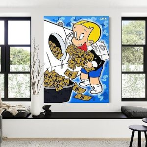 Oil Paintings |   oil painting Pop art Handmade Richie Rich ‘Washing Money’ (CANVAS) Alec Monopoly inspired painting – – motivation – money pop art large canvas- street art banksy painting Oil Paintings Oil Paintings