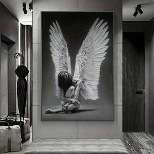 Prints |   1 Pc Sexy Woman Canvas Art Paintings Black And White Feather Figure Painting On The Wall Print Poster For Living Room Home Decor No Frame Prints Prints