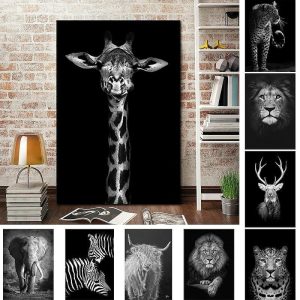 Prints |   1pc Animal Wall Art Canvas Giraffe Elephant Posters And Prints Modern Wall Art Picture For Living Room No Frame Prints Prints