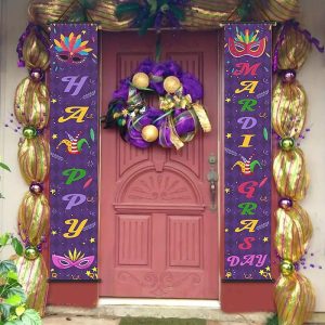 Prints |   1pc Happy Mardi Gras Day Poster with Hangers Courtyard Wall Art Canvas Posters Art For Home Living Room Decoration Wall Art Decor Prints Prints