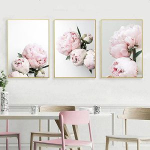 Prints |   3 Panels Peony/ Pink Flower Wall Art Wall Hanging Gift Home Decoration Rolled Canvas No Frame Unframed Unstretched Prints Prints