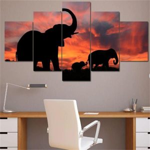 Prints |   5 Panels Animals Prints Gracious Elephants Modern Wall Art Wall Hanging Gift Home Decoration Rolled Canvas Unframed Unstretched Painting Core Prints Prints