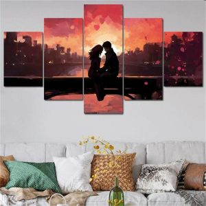 Prints |   5 Panels Vibrant Water Valentine’s Day Modern Wall Art Wall Hanging Gift Home Decoration Rolled Canvas Unframed Unstretched Painting Core Prints Prints