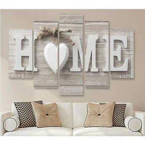 Prints |   5 Panels Wall Art Canvas Prints Posters Painting Artwork Picture Love Home Letter Heart Wood Grain Modern Home Decoration Décor Rolled Canvas No Frame Unframed Unstretched Prints Prints