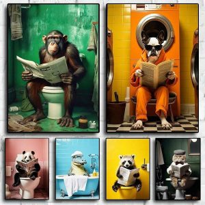 Prints |   Animal Wall Art Canvas Funny Series Prints and Posters Pictures Decorative Fabric Painting For Living Room Bathroom Toilet Pictures No Frame Prints Prints