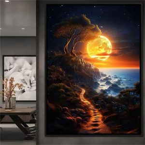 Prints |   Landscape Wall Art Canvas Lunar Fantasy in Vibrant Surrealism Prints and Posters Abstract Pictures Decorative Fabric Painting For Living Room Pictures No Frame Prints Prints