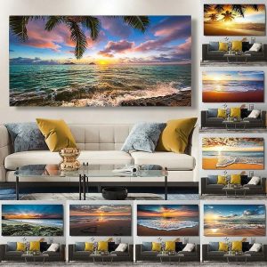 Prints |   Natural Modern Seascape Wall Pictures Landscape Beach Sea Ocean Canvas Painting Wall Art Posters for Living Room Decor Cuadros Prints Prints