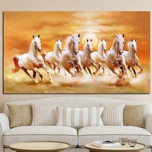 Prints |   seven white horses galloping animal decorative painting Prints Prints