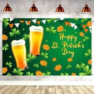 Prints |   StPatrick’s Day Background Cloth Flag Festival Party Decoration Irish Clovers Theme Banner 90*150cm/115*180cm Birthday Party Decorations for Men Prints Prints