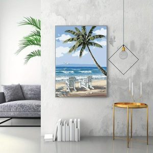 Prints |   Summer Beach Wall Art Canvas Sea Landscape Poster and Prints Palace Sand Carving Sea Shell Painting Gift for Home Decor Wall Decor No Frame Prints Prints