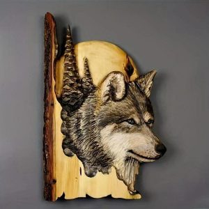 Wall Accents |   1pc Animal Carving Handcraft Wall Hanging Sculpture, Wood Raccoon Bear Deer Hand Painted Decoration, For Home Living Room Wall Accents Wall Accents