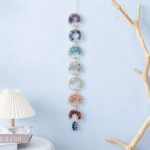 Wall Accents |   1pc Dream Catcher 7 Chakra Crystal Tree Of Life Wall Hanging Reiki Gemstone Dream Catchers Wall Hanger for Yoga Meditation Window Home Decor Wall Accents Wall Accents