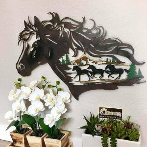 Wall Accents |   1pc Horse Metal Wall Art Outdoor Decor Rust Proof Wall Sculpture Ideal For Garden, Home, Farmhouse, Patio And Bedroom Wall Accents Wall Accents