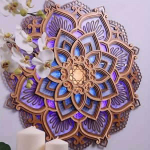 Wall Accents |   1pc Lotus Mandala Yoga Room Night Light LED Multi-layer Wooden Creative Atmosphere Light for Living Room Bedroom Bathroom Kitchen Wall Decoration Relaxing and Soothing Ambiance Wall Accents Wall Accents