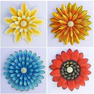 Wall Accents |   1pc Metal Flowers Wall Decor Flower Wall Sculpture, Hand-Painted Floral Sculpture, Metal Wall Art Hanging Wall Decor For Indoor Outdoor Home Office Bathroom Kitchen Bedroom Living Room Garden Wall Accents Wall Accents