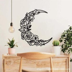 Wall Accents |   1pc, Moon Phase Wall Home Decor Hanging Moon Appearance Wall Decor Metal Wall Hanging Moon Flower Wall Art Decoration For Living Room Bedroom Home Wall, Black Wall Accents Wall Accents