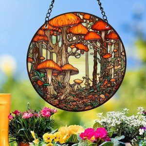 Wall Accents |   1pc Mushroom Suncatcher Mushroom Window Wall Hanging Ornament Hand-Painted Plastic Panel Decor For Home Gift For Nature Plant Mushroom Lovers Home Decor Wall Accents Wall Accents