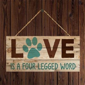 Wall Accents |   1pc Pet Dog Wood Wall Sign, Wooden Animal Dog Pattern Plaque Sign Wall Decor Accessories WIth Sayings Love Is A Four Legged Word For Pet Shop Cafe Room Decor Household Items 10x20cm/4”x8” Wall Accents Wall Accents